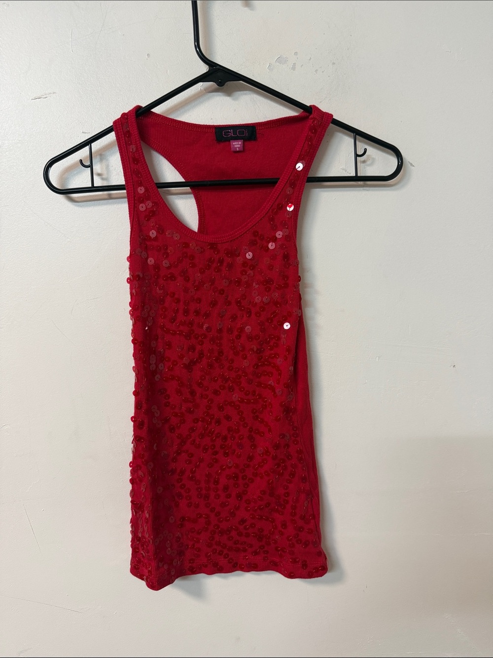 GLO jeans Red Sequin Racerback Tank Y2K